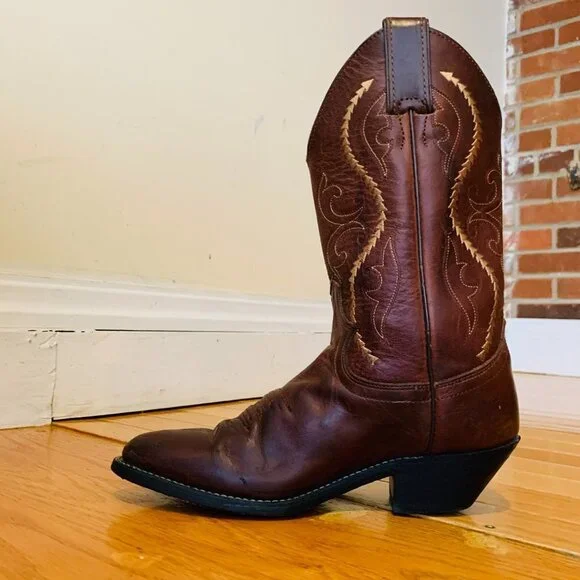 Vintage Justin Cowboy Boots Size 6 B Leather USA Made Western Rich Brown - Picture 10 of 16